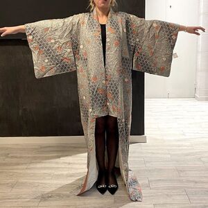 Long dress Kimono 👘 floral silk chiffon fabric 🔵